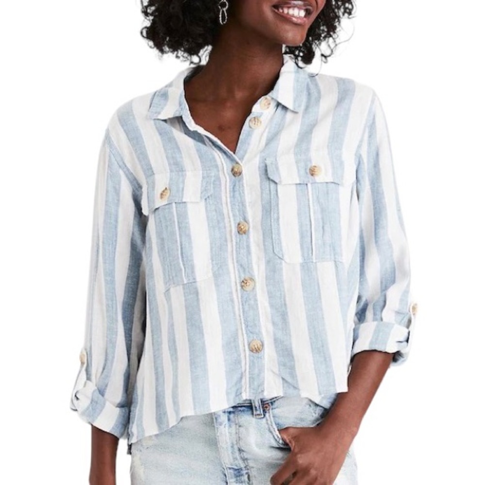 American 🦅 Linen Blend Striped Top (Beach Boho Festival Hippie Lagen Nautical)